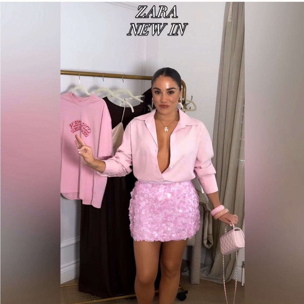 Zara Viral Sequin Skirt Pink Size Medium